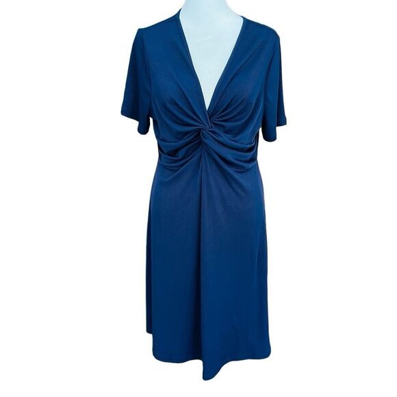 SHEIN Curve navy blue ribbed twist knot front dress , size 0X, 12. - Picture 1 of 6
